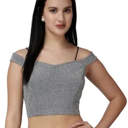 Popwings Women Shoulder Straps Shimmer Fitted Crop Top-image-68