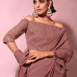 Rang by Indya Women Pink Geometric Printed Off-Shoulder Bardot Crop Top-image-14