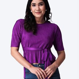 Popwings Vertical Striped Waist Tie Ups Top-image-35