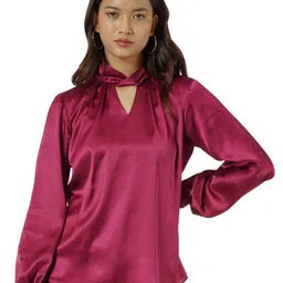 Taurus Women Maroon Keyhole Neck Satin Top-picture-22
