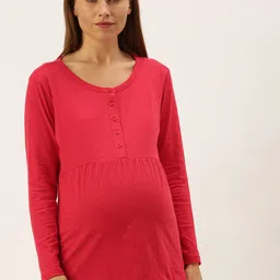 Nejo Red Regular Longline Maternity Solid Knit Top-17