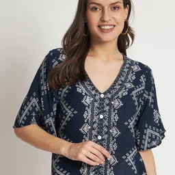 VELDRESS Ethnic Printed V-Neck Button Closure Top-picture-31