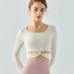 JC Collection Square Neck Cut Out Crop Fitted Sports Top-image-87