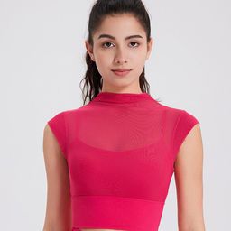 JC Collection High Neck Cap Sleeves Fitted Crop Sports Top-picture-55