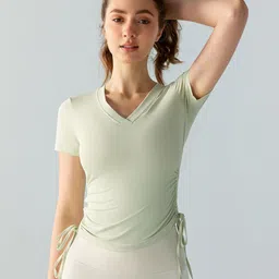 JC Collection V-Neck Ruched Detail Fitted Sports Top-image-71