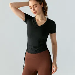 JC Collection V-Neck Ruched Fitted Sports Top-image-11
