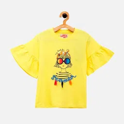 UNDER FOURTEEN ONLY Girls Yellow Printed Pure Cotton Top-image-22