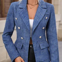 Stylecast X KPOP Blue Self Design Single-Breasted Blazers-picture-14
