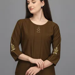 Prettify Brown Floral Embroidered Top-picture-43