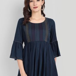 githaan Navy Blue Striped Empire Top-image-0