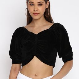Mayra Black Sweetheart Neck Velvet Blouson Crop Top-image-29