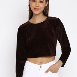 Mayra Brown Velvet Crop Top-image-23