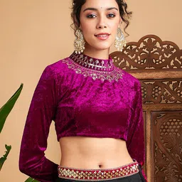 Shae by SASSAFRAS Jewel Neck Embroidered Velvet Crop Top-picture-27