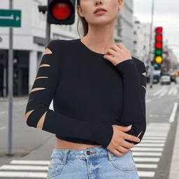 Stylecast X Slyck Round Neck Cut Out Crop Top-image-74