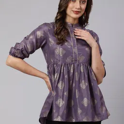 Jaipur Kurti Ethnic Motifs Printed Mandarin Collar Tunic-image-8