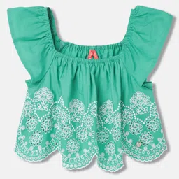Blue Giraffe Girls Floral Printed Flutter Sleeve Cotton Blouson Top-picture-20