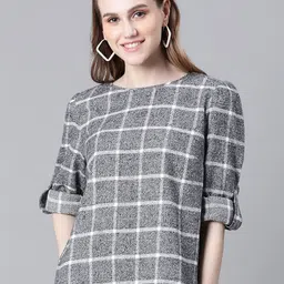 Oxolloxo Checked Roll-Up Sleeves Organic Cotton Regular Top-image-91