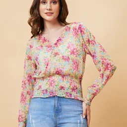 Globus Multicoloured Floral Print Chiffon Blouson Top-10