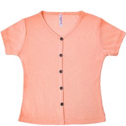 Hunny Bunny Peach-Coloured V-Neck Front Show Button Regular Top-image-54