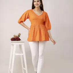 SHOOLIN V Neck Print Cotton Top-picture-43