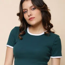 UnaOne Round Neck Short Sleeve Cotton Crop Top-25