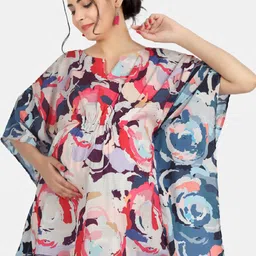 angloindu Abstract Printed Kimono Sleeves Maternity Kaftan Top-image-5