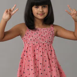UNDER FOURTEEN ONLY Girls Floral Printed Shoulder Straps Smocking Cotton A-Line Top-image-38