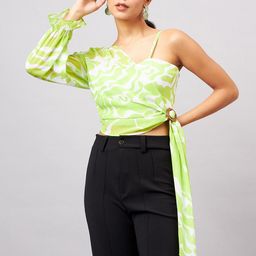 Orchid Blues Abstract Printed V-Neck one shoulder Long Sleeves Cotton Top-picture-19