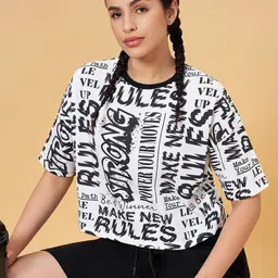 Ajile by Pantaloons Typography Printed Drop-Shoulder Sleeves Cotton Regular T-shirt-image-52