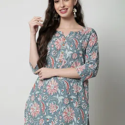 KALINI Floral Printed Straight Pure Cotton Kurti-52