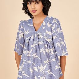 AKKRITI BY PANTALOONS Floral Printed Flared Sleeve Gathered Cotton Empire Top-image-1