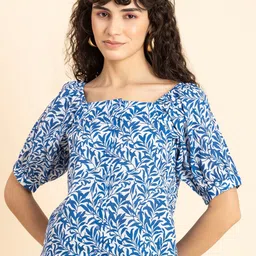 Moomaya Floral Printed Puff Sleeve Cotton Top-18