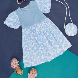 Pantaloons Junior Floral Print Round Neck Flared Sleeve Fit and Flare Cotton Top-image-17