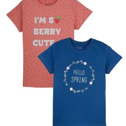 Gini and Jony Girls Pack Of 2 Typography Printed Short Sleeves Cotton T-Shirt-image-25