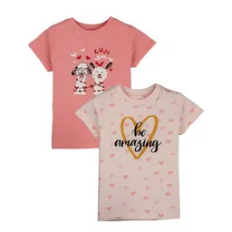Gini and Jony Girls Pack Of 2 Typography Printed Cotton T-shirt-image-72