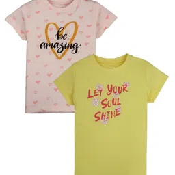 Gini and Jony Girls Pack Of 2 Typography Printed Cotton T-shirt-image-71