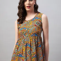Azira Orange Tribal Print Empire Ethnic Top-image-40
