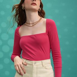 Tokyo Talkies Pink Square Neck Long Sleeves Top-image-86