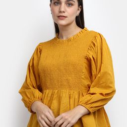 V-Mart Self Design Puff Sleeves Smocking Cotton Peplum Top-picture-21