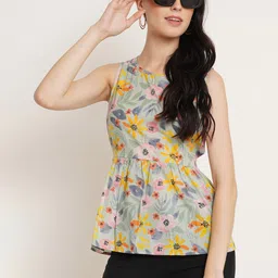 KALINI Floral Printed Pure Cotton Peplum Top-picture-24