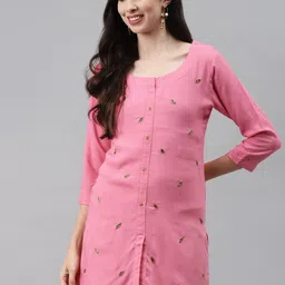 HIGHLIGHT FASHION EXPORT Pink Embroidered Regular Top-image-87