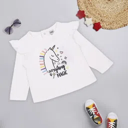 MeeMee Girls White & Black Print Round Neck Top-image-8