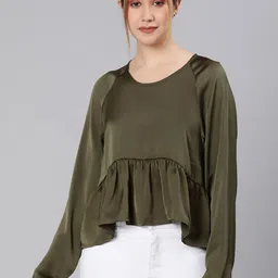 Oxolloxo Green Satin Cinched Waist Top-picture-48