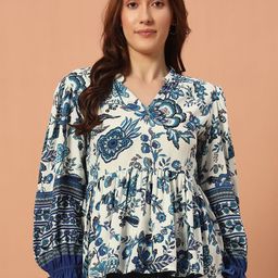 The Dry State Women Floral Printed Mandarin Collar Bell Sleeves Peplum Top-picture-37