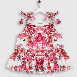 YK Pink & White Floral Print Crepe Peplum Top-picture-13