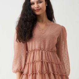 AASK Self Design Mandarin Collar Gathered Tiered Top-picture-21