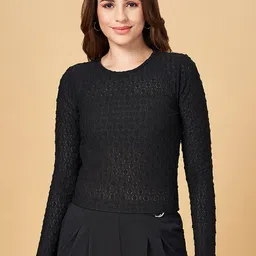 People Black Self Design Semi Sheer Top-picture-29
