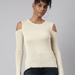 SHOWOFF Cold-Shoulder Studded Top-image-25
