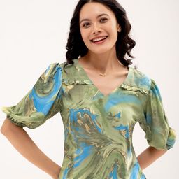 AASK Abstract Printed Puff Sleeves  Top-image-25