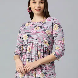 True Shape Floral Printed Gathered or Pleated Cotton Maternity Top-picture-23